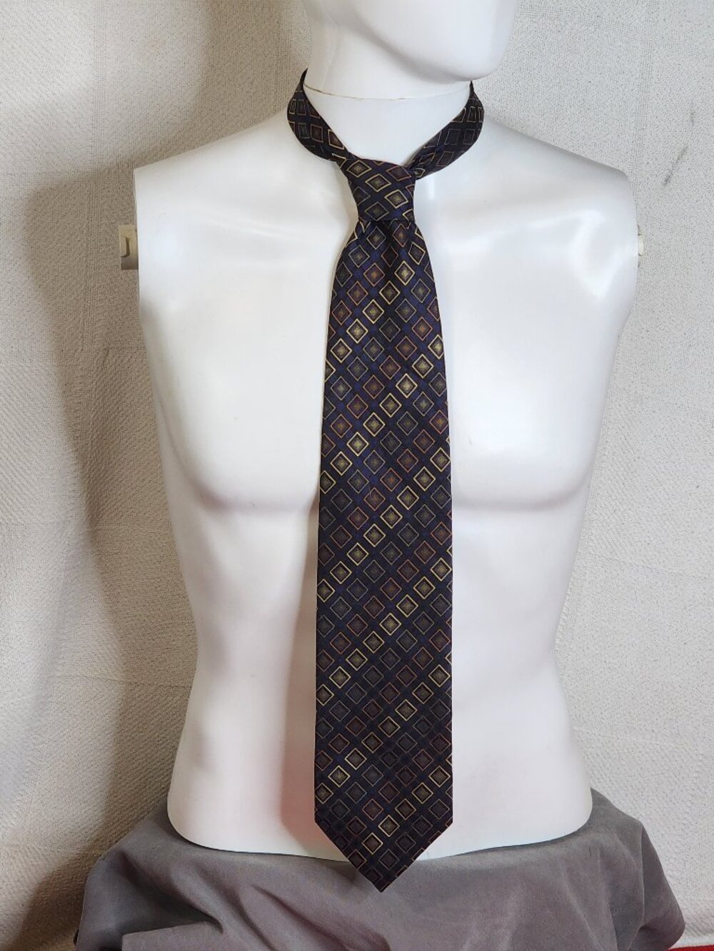 Roberto Villini Collezione Silk Handmade Brown and Gold Geo Print Vintage Tie